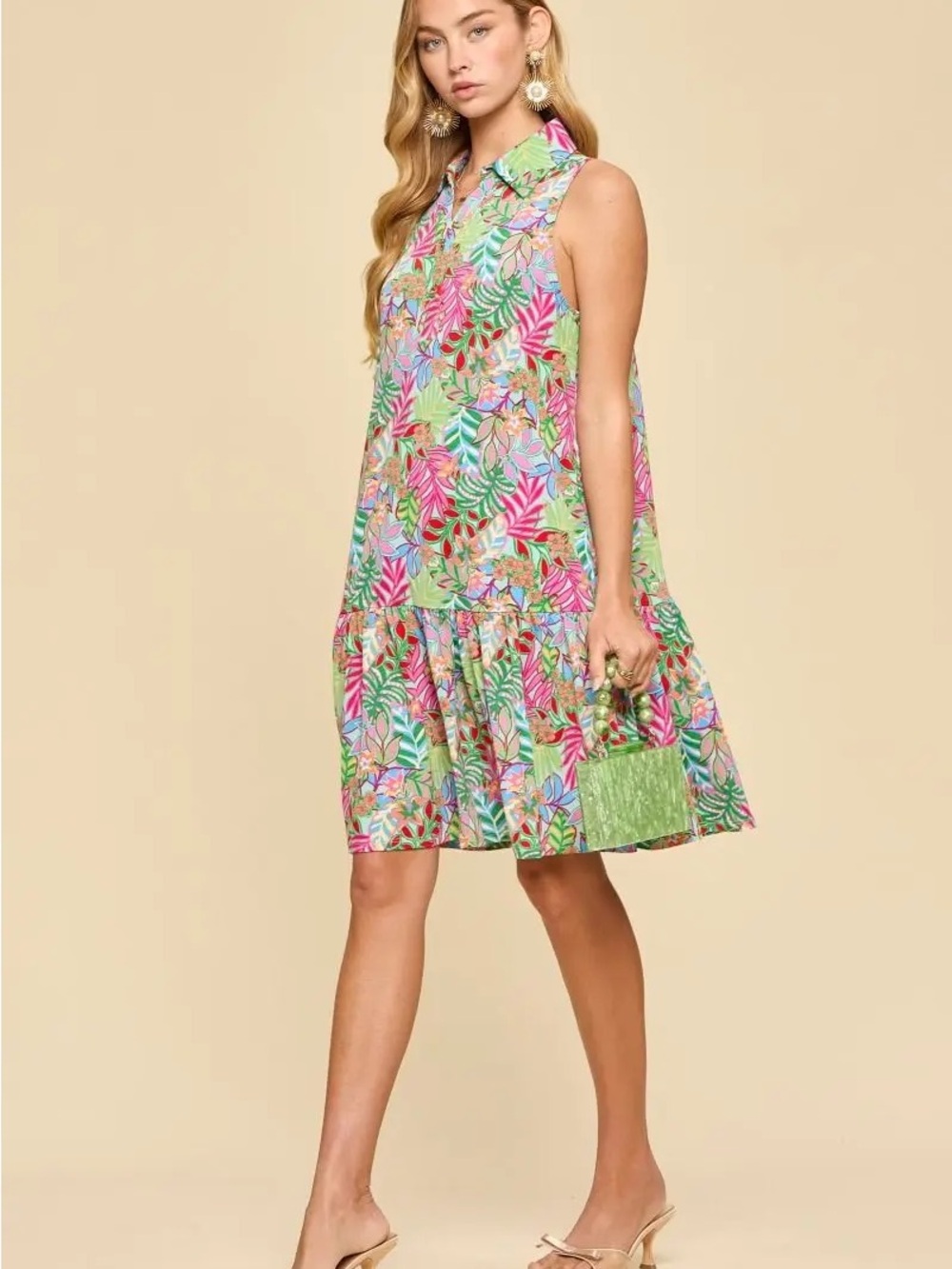 Dear Scarlett Coral Sands Tropical Print Dress